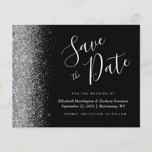 Begroting Black Silver Glitter Wedding Save the Da (Voorkant)