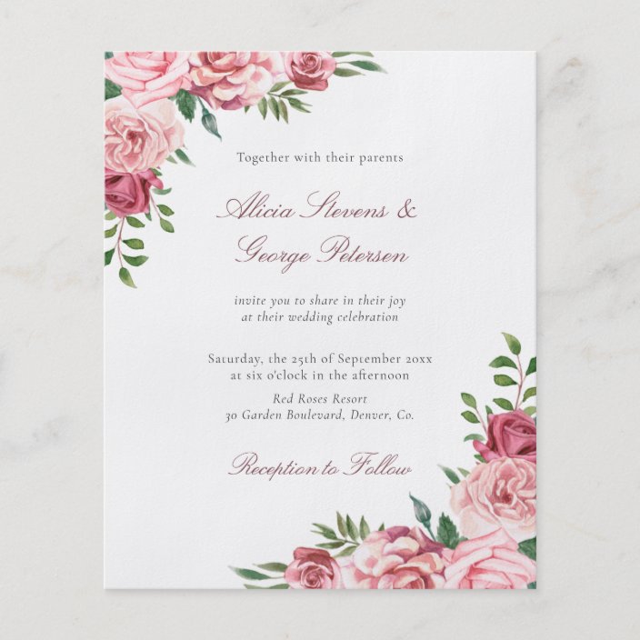 Begroting blush burgundy florale bruiloft uitnodig flyer  Zazzle.be