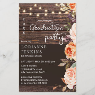 Begroting Blush & Peach Floral Rustial Afstudeerde Flyer