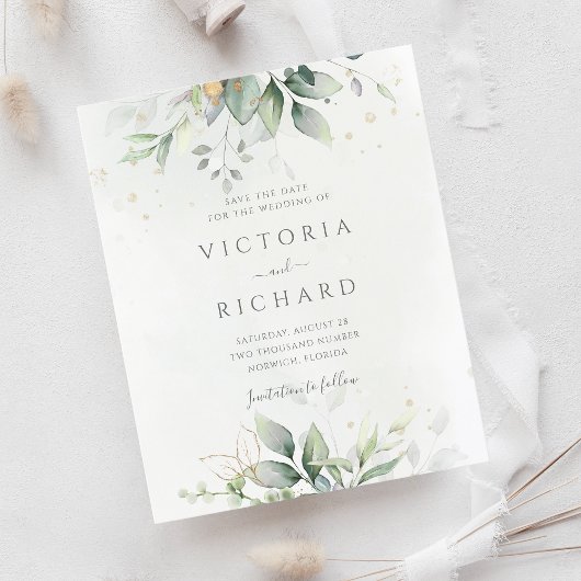 Begroting Botanical Gold Greenery Save the Date