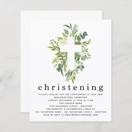 Begroting Botanische bladeren Cross Christening Ui (Voorkant / Achterkant)