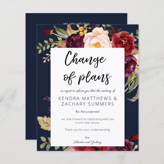 Begroting Burgundy Marsala Floral NVY Wijziging pl (Voorkant / Achterkant)