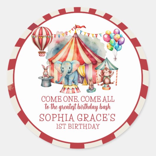 Begroting Carnival Circus Show & Dieren Birthday Ronde Sticker (Voorkant)