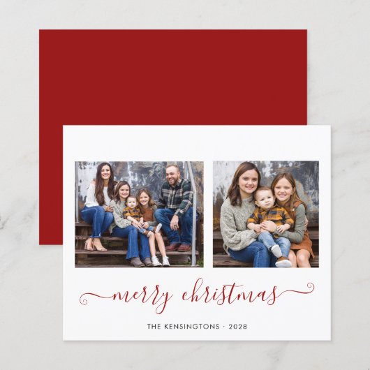 BEGROTING Eenvoudig rood script kerstfoto (Voorkant / Achterkant)