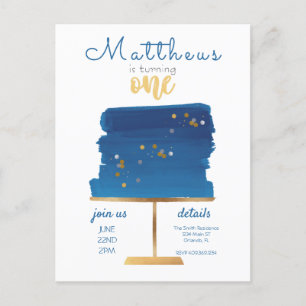 Begroting Eerste verjaardag blauw, zilver en gou Briefkaart