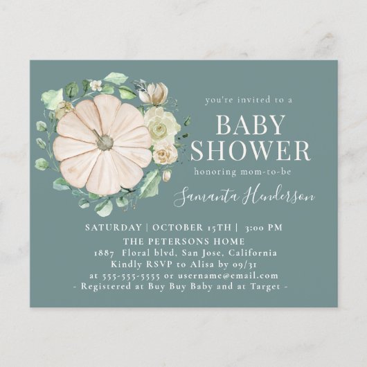 Begroting Elegance Ivory Pumpkin Floral Baby showe (Voorkant)