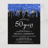 Begroting Elegant Blue Silver Glitter 50 Birthday (Voorkant)