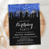 Begroting Elegant Blue Silver Glitter Drift Birthd