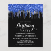 Begroting Elegant Blue Silver Glitter Drift Birthd (Voorkant)