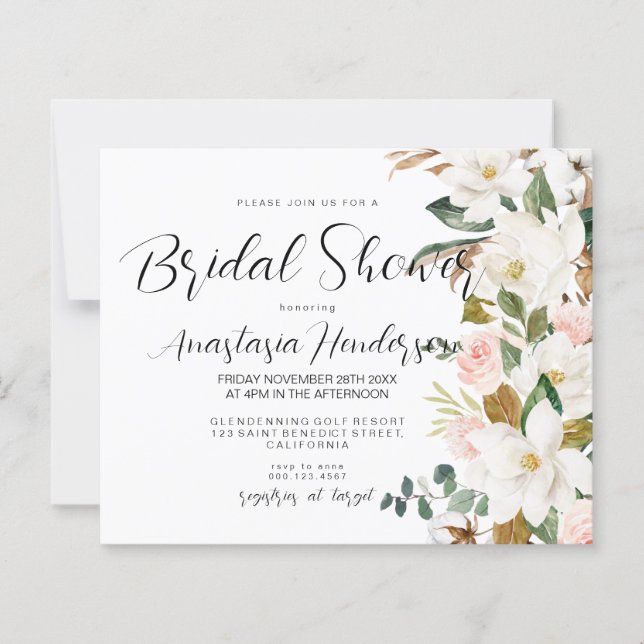 Begroting Elegant Bridal Shower Invitation. (Voorkant)