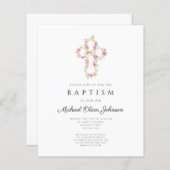 Begroting Elegant Floral Pink Cross Baptisme Invit (Voorkant / Achterkant)