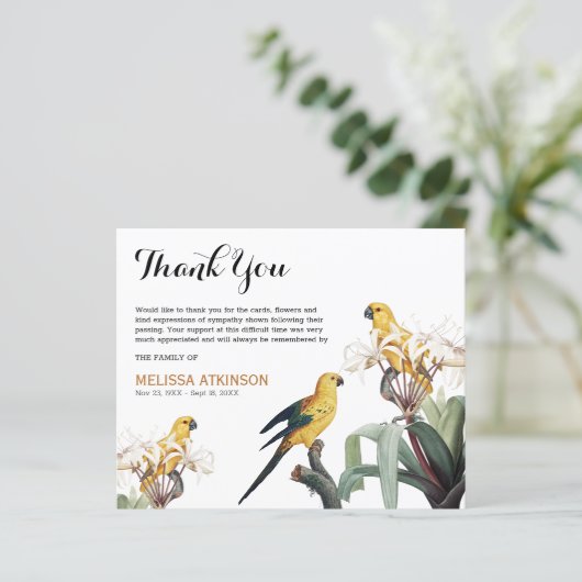 Begroting Elegant Gele vogels Funeral Dank u (Staand voorkant)