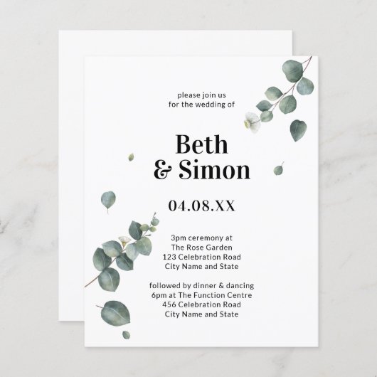 Begroting Elegant Green & White Waterverf Wedding (Voorkant / Achterkant)