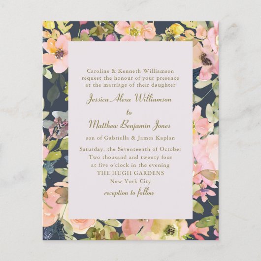 Begroting Elegant marine Floral Formal Wedding Inv (Voorkant)