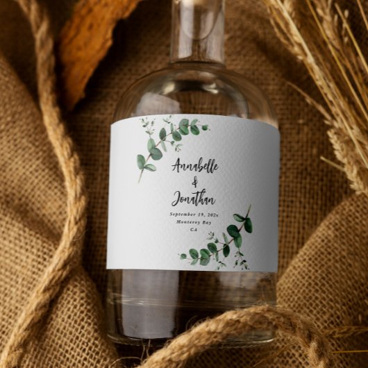 Begroting elegant modern eucalyptus botanische bru likeurfles etiket