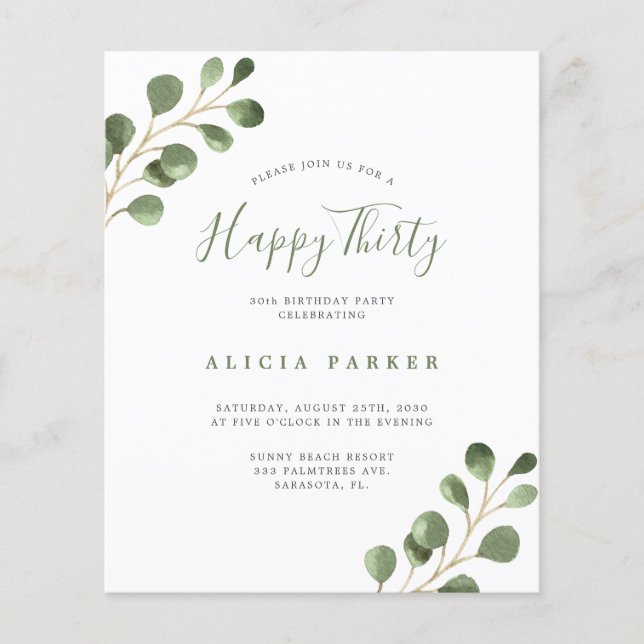 Begroting elegant uitnodiging voor verjaardagsfees (Voorkant)