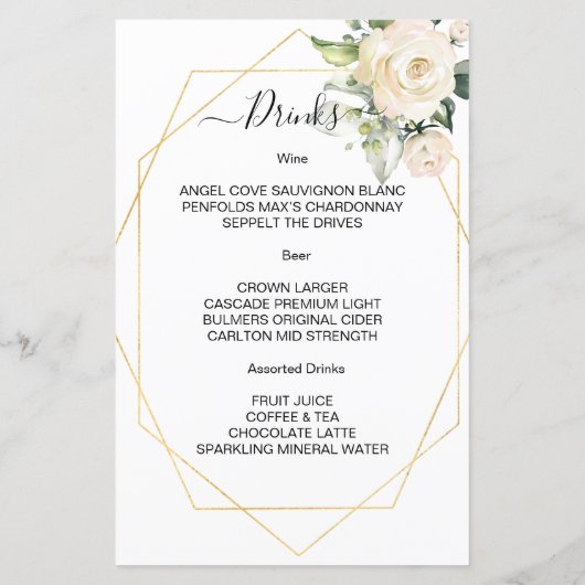 Begroting Elegant WEDDING MENU. MENU (Achterkant)