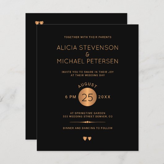 Begroting elegant zwarte goudbruiloft (Voorkant / Achterkant)