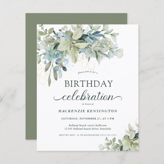 Begroting Eucalyptus Birthday Celebration Invitati (Voorkant / Achterkant)