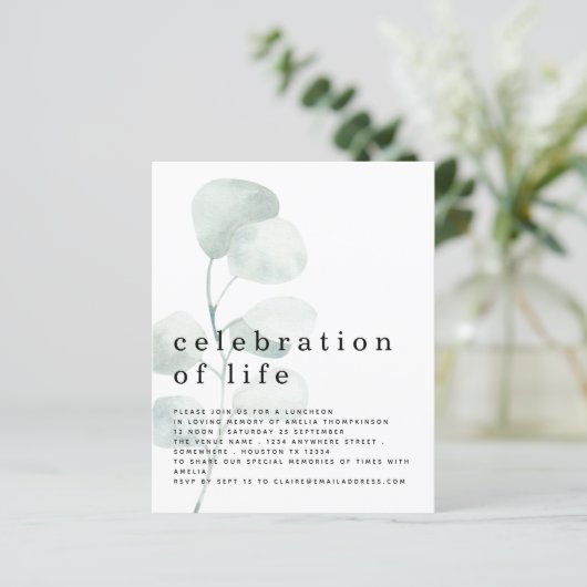 Begroting Eucalyptus Celebration of Life Invitatio (Staand voorkant)