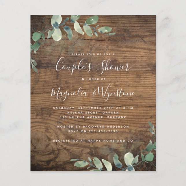Begroting Eucalyptus Couple's Shower Invitation (Voorkant)