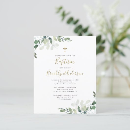 Begroting Eucalyptus Greenery Baptism Invitation (Staand voorkant)