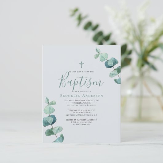 Begroting Eucalyptus Greenery Baptism Invitation (Staand voorkant)