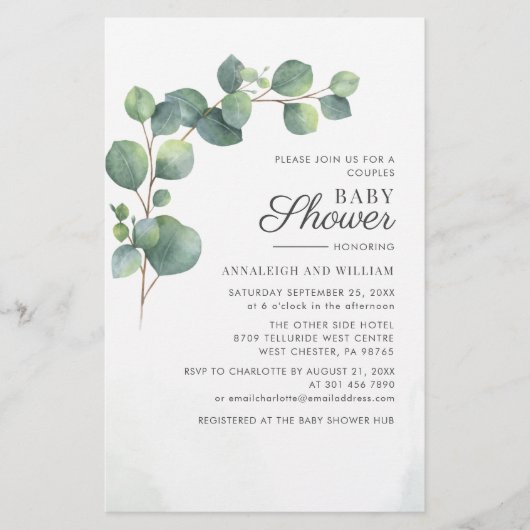 Begroting Eucalyptus Greenery Couples Baby shower Briefpapier (Voorkant)