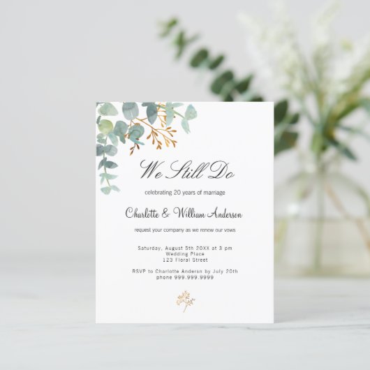 Begroting eucalyptus greenery vow-uitnodiging tot  (Staand voorkant)