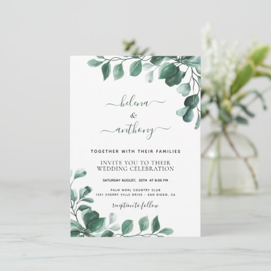 Begroting Eucalyptus Greenery Wedding Invitations Aankondiging (Staand voorkant)