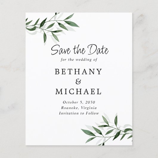 Begroting Eucalyptus Leaves Wedding Save the Date (Voorkant)