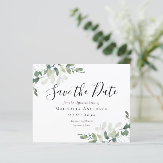 BEGROTING Eucalyptus Quinceañera sparen de datum (Staand voorkant)