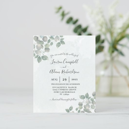 Begroting Eucalyptus Waterverf groene bruiloft (Staand voorkant)