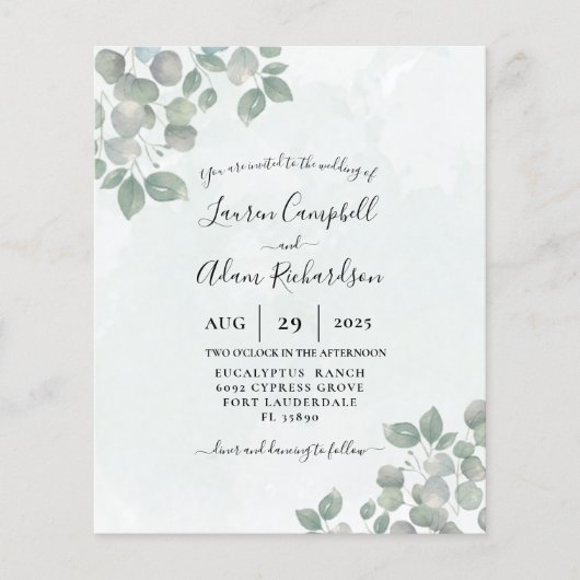 Begroting Eucalyptus Waterverf groene bruiloft (Voorkant)