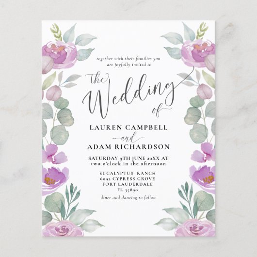 Begroting Eucalyptus Waterverf Roze bruiloft (Voorkant)