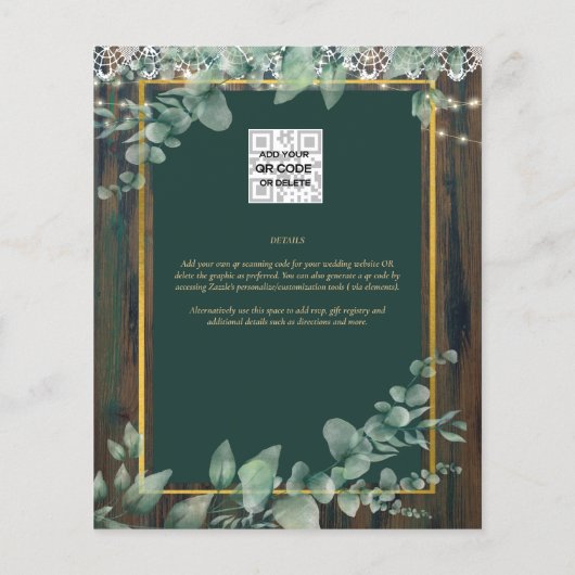 BEGROTING Eucalyptus WEDDING Rustige Lace QR CODE  Flyer (Achterkant)