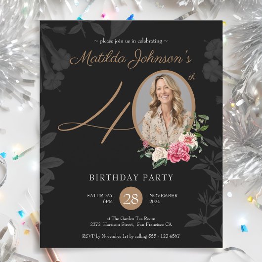 Begroting Floral 40th Birthday Invitation