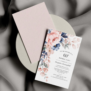 Begroting Floral 60th Birthday Dusty Blue Pink Kaa Notitiekaartje