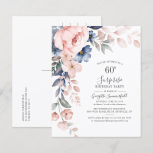 Begroting Floral 60th Birthday Pink Script Invitat