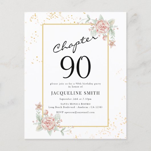 Begroting Floral 90th Birthday Invitation Flyer (Voorkant)
