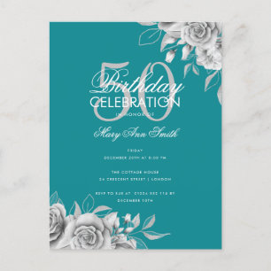 Begroting Floral Birthday Party Silver & Blauwgroe Briefkaart