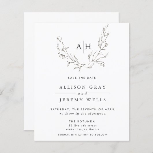 Begroting Floral Monogram Opslaan DAte (Voorkant / Achterkant)