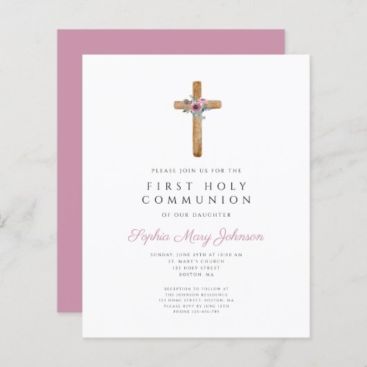 Begroting Floral Pink Cross Girl Eerste Gemeenscha (Voorkant / Achterkant)