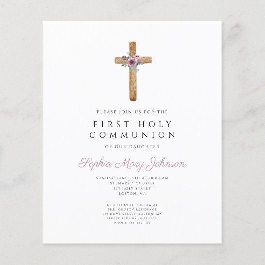 Begroting Floral Pink Cross Girl Eerste Gemeenscha (Voorkant)