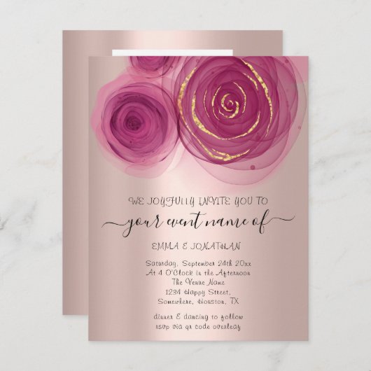 Begroting Floral QR Code Roos Roze Marsala (Voorkant / Achterkant)