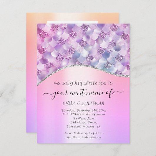 Begroting Floral QR Code Roze holographic Mermaid (Voorkant / Achterkant)