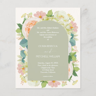 Begroting Floral QR Code Sage Green Wedding Invitt
