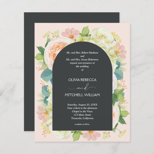 Begroting Floral QR Code Wedding Invitations (Voorkant / Achterkant)