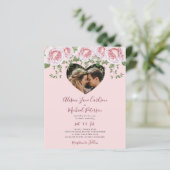 Begroting foto roze florale bruiloft Uitnodiging (Staand voorkant)