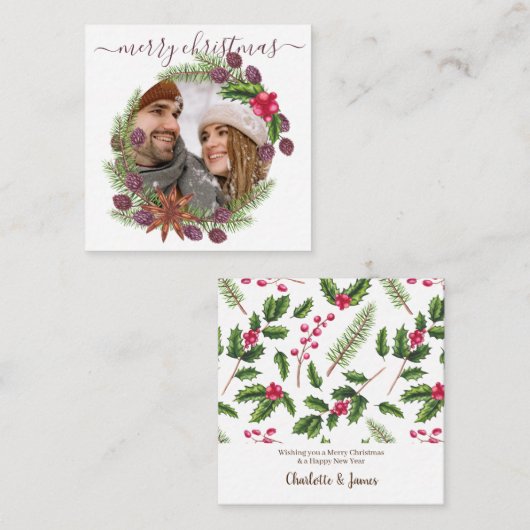 BEGROTING Gepersonaliseerde kerstfoto Holly Wreato Notitiekaartje (Voorkant / Achterkant)
